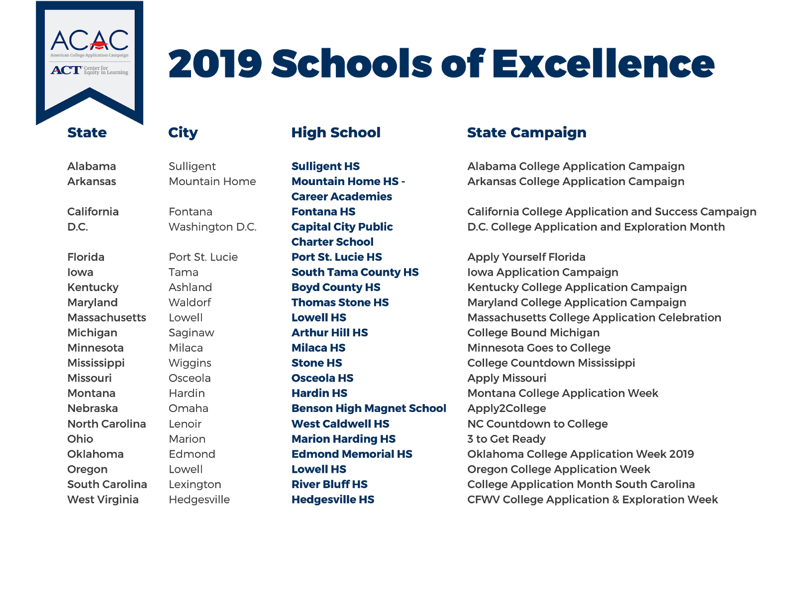 2019 Schools of Excellence