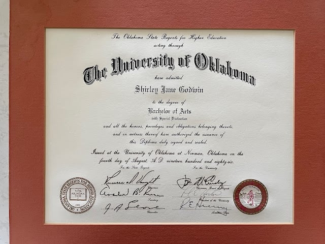 Shirley Godwin's Bachelor's Degree Diploma