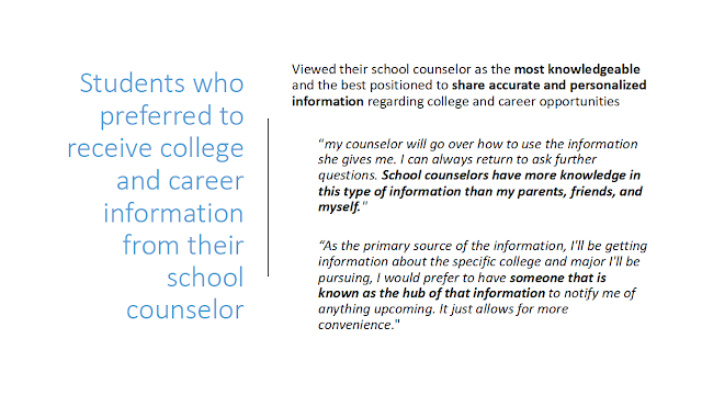 Quotes from students who preferred to receive college information from their school counselor Quotes from students who preferred to receive college information from their school counselor