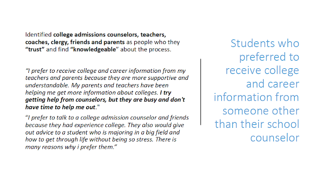Quotes from students who preferred to receive college and career information from someone other than their school counselor Quotes from students who preferred to receive college and career information from someone other than their school counselor