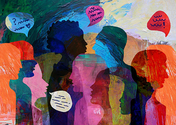 abstract of people with thought bubbles