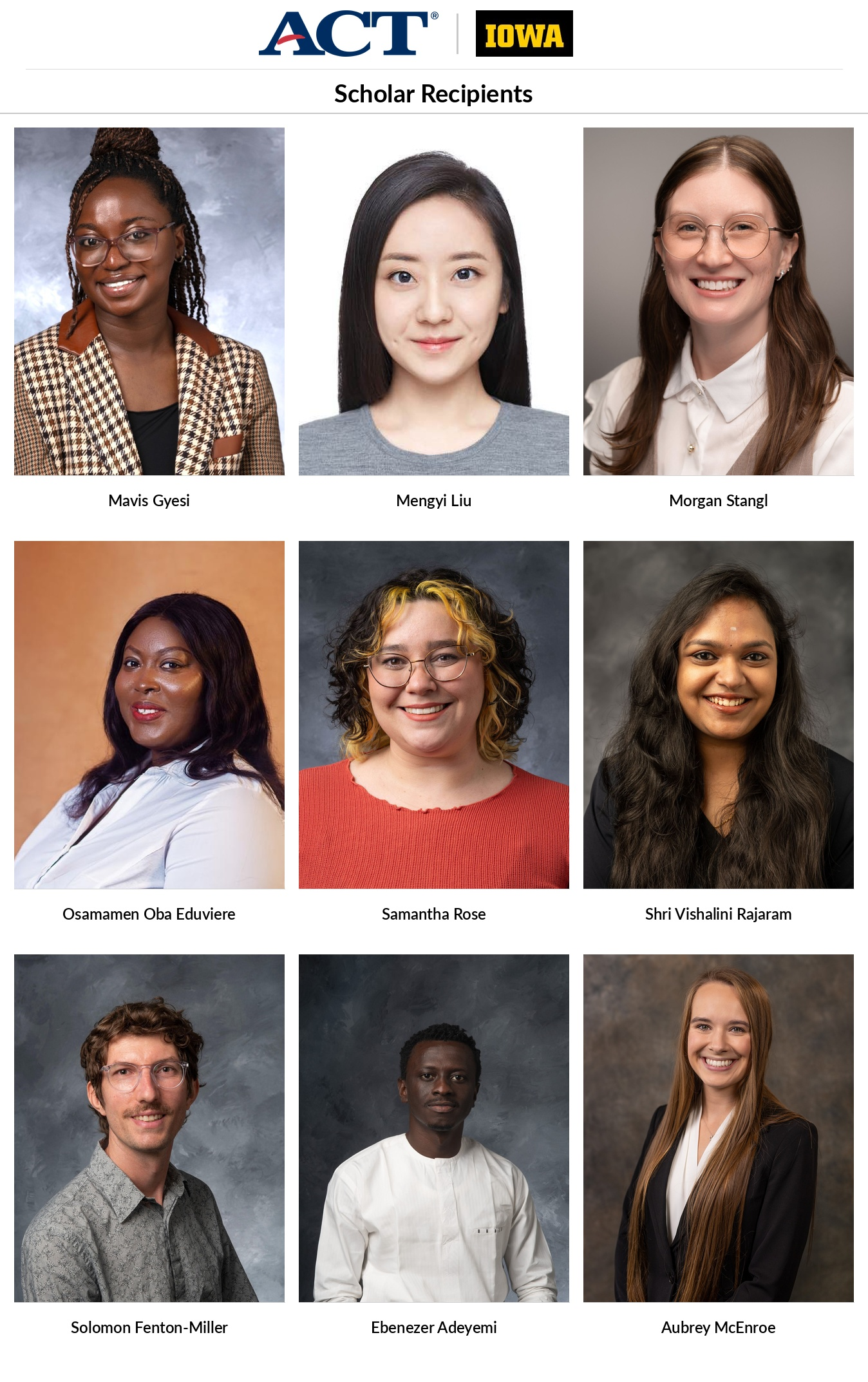 Picture collage of the 9 scholar recipients